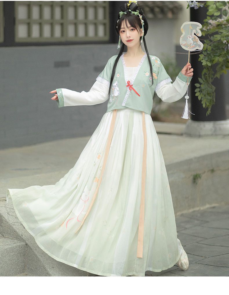 汉服唐制汉服唐制唐褙子齐腰襦裙圆领刺绣日常春夏款 米黄色褙子 里衣