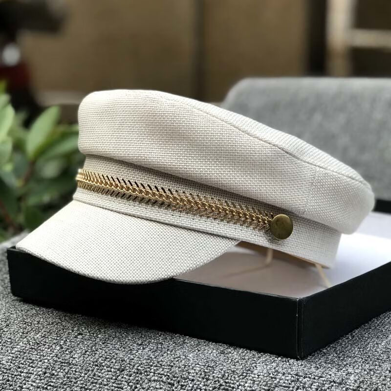 心墨染新品八角帽男日式夏季时髦薄棉麻料透气百搭男女链条八角帽子