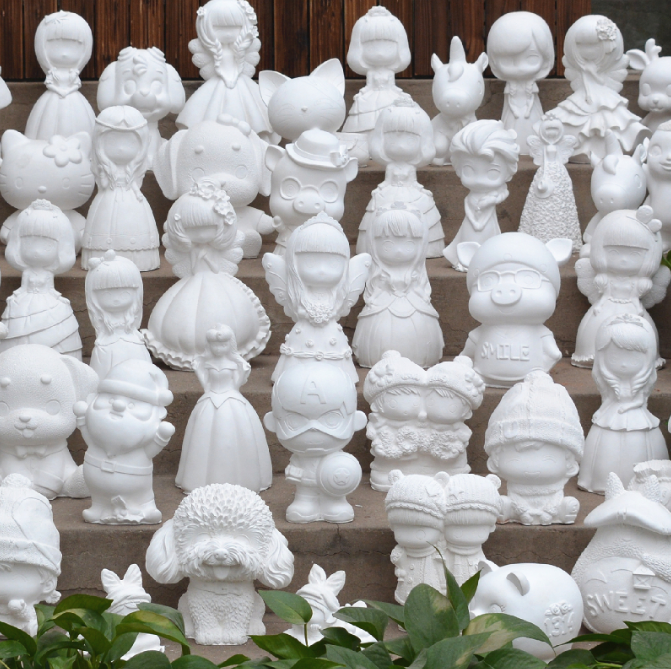 石膏娃娃涂色史迪仔网红上色石膏像卡通彩绘玩具diy涂鸦白胚a04坐kt猫