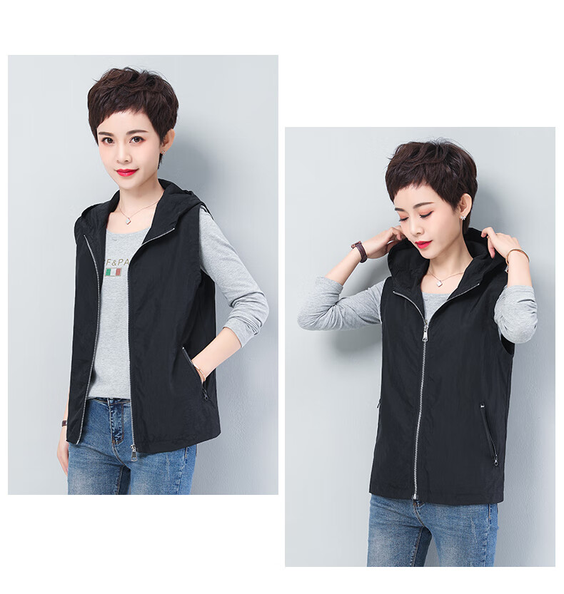 短款马甲女春夏小个子薄款外穿背心新款大码宽松休闲连帽马夹夏天穿的