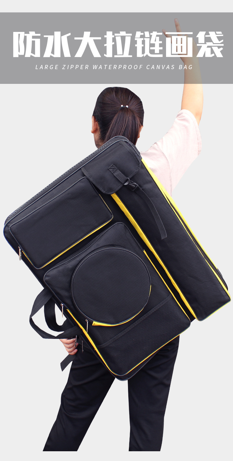 专用写生多功能收纳大容量素描绘画背包韩版双肩画4k拼色画袋红黑款