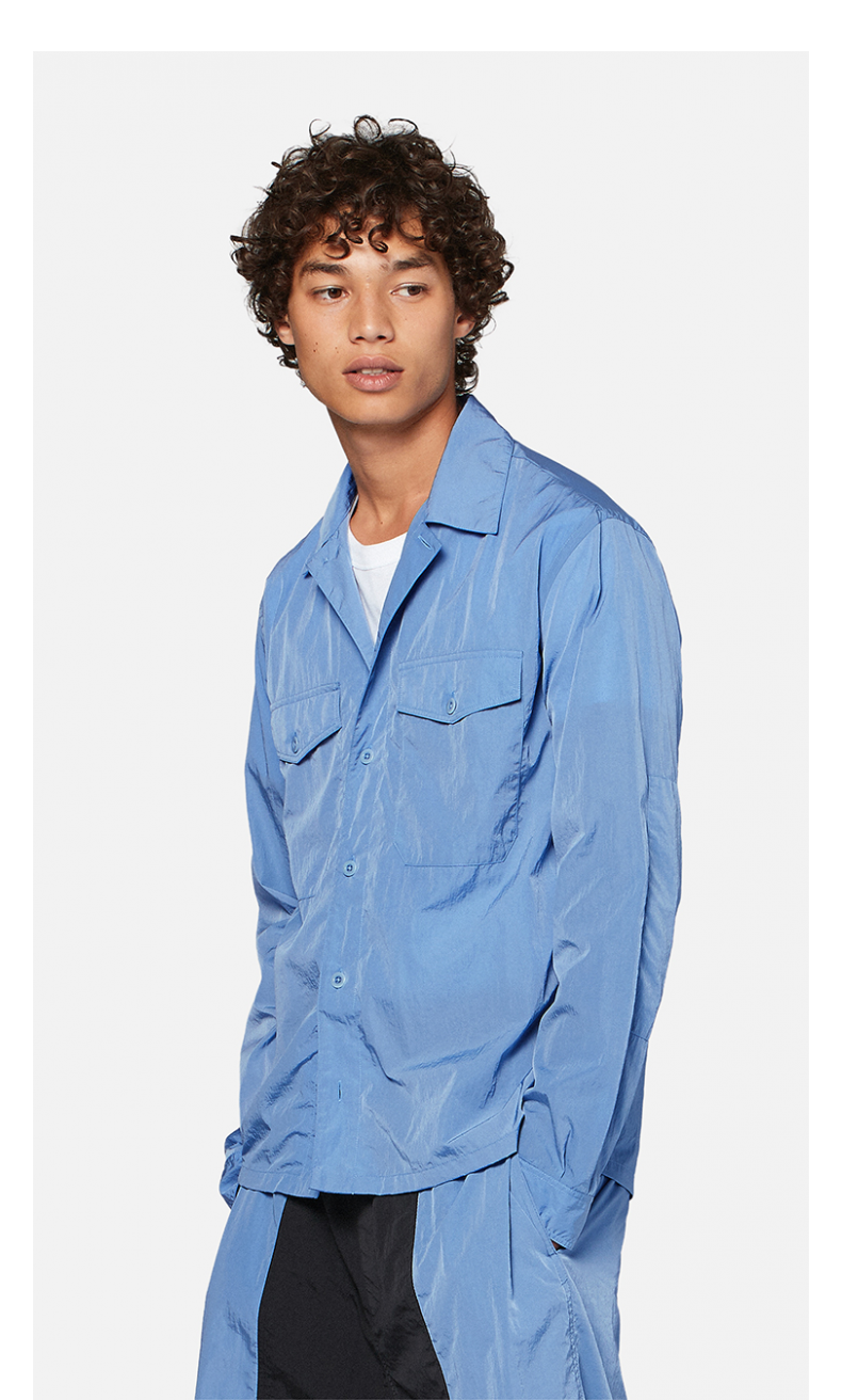 amiparis男女同款尼龙纽扣式长袖衬衫外套001黑色xs