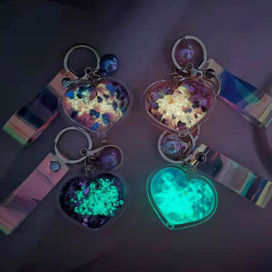 书包挂链精品创意亚克力入油流沙爱心钥匙扣闪粉桃心钥匙链挂件饰品