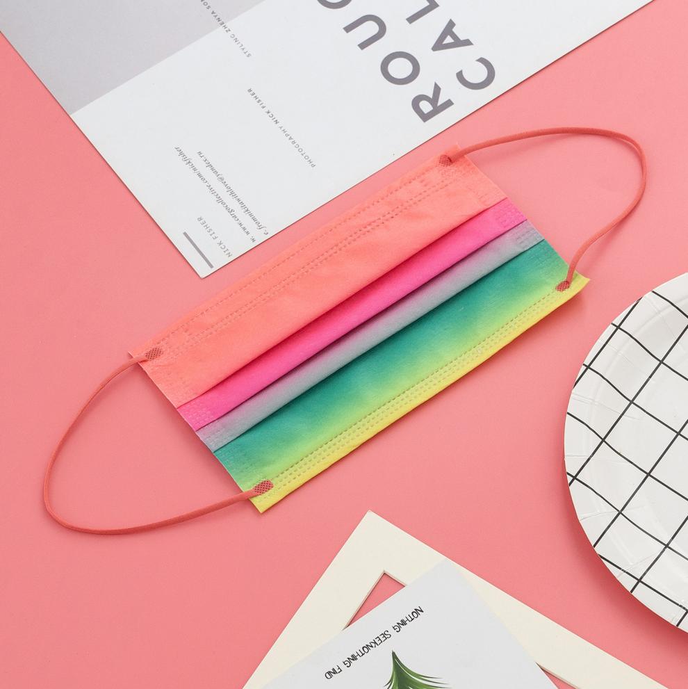 致净彩虹口罩渐变色彩色男女潮款一次性三层时尚网红同款夏季薄款