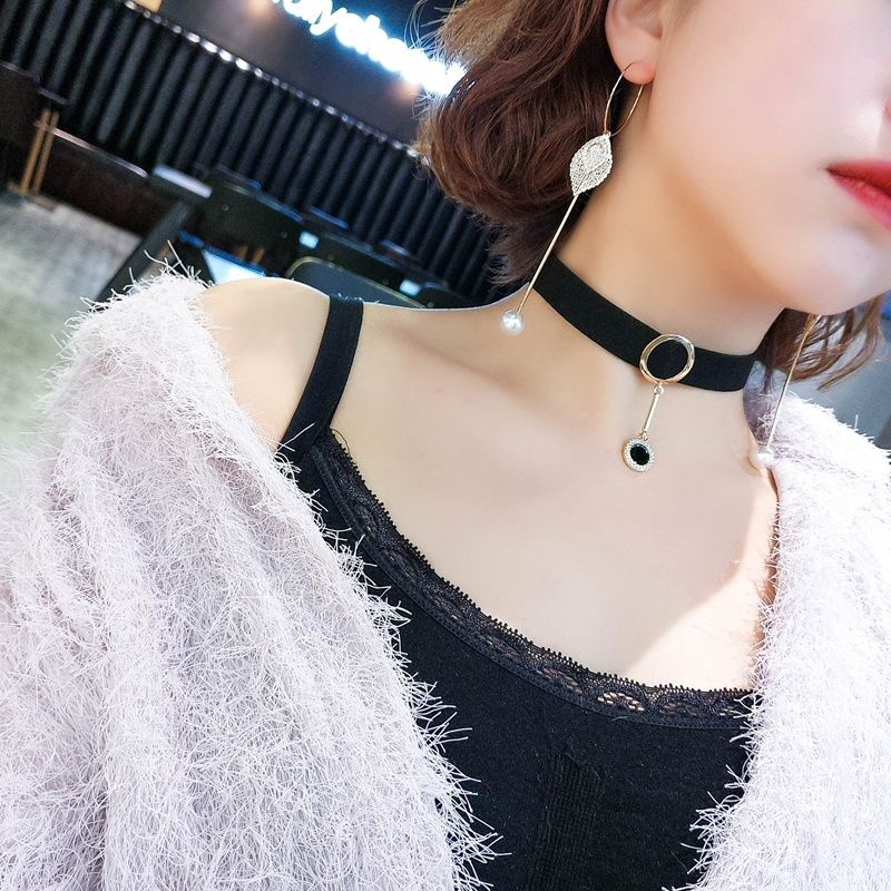 蜜荷 黑色项链配饰复古气质蕾丝choker锁骨链绳暗黑系颈链颈带脖子