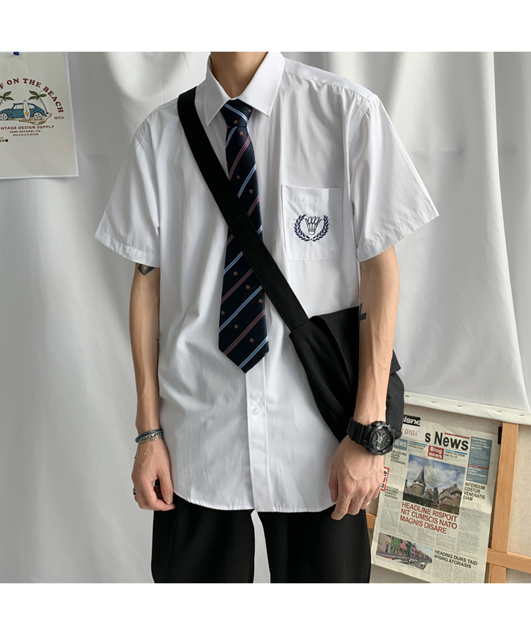 校园dk制服制服男生基础款白衬衫长袖刺绣学生学院风情侣jk衬衣 c65