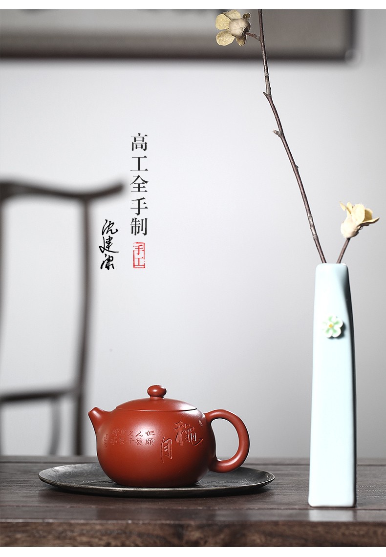 藏壶天下宜兴陶刻高工沈建康紫砂壶纯手工西施壶泡茶壶原矿大红袍茶具