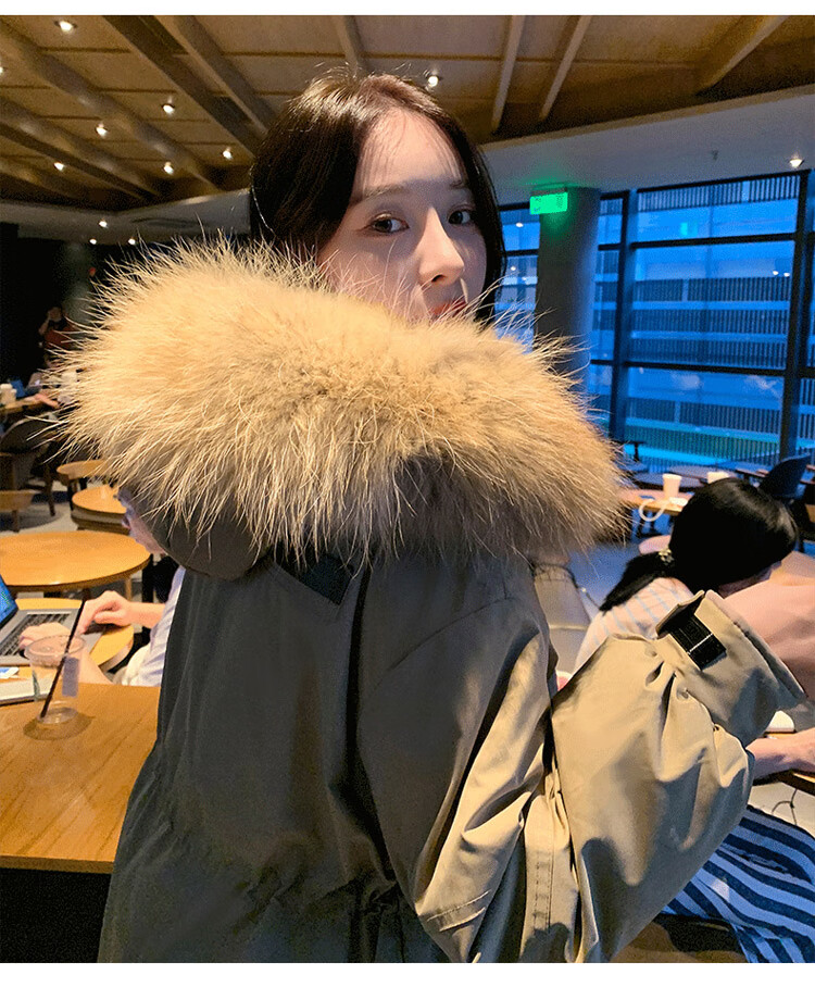 追光影 白鸭绒实拍2021新款羽绒服女时尚工装大毛领小个子派克服风衣