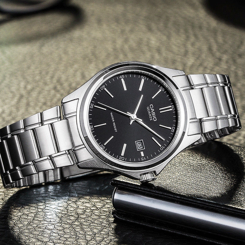 海外代购casio手表男商务钢带皮带防水指针带日历学生石英表mtp1183