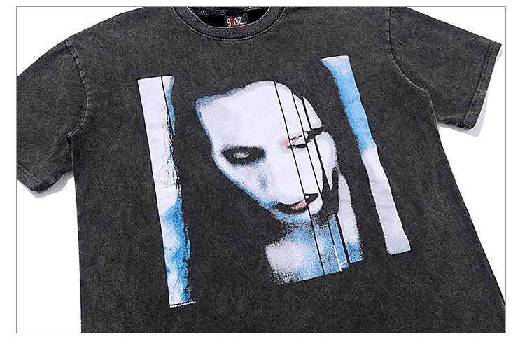 桢译vtg短袖marilynmanson玛丽莲曼森vintage高街做旧水洗短袖vibe风