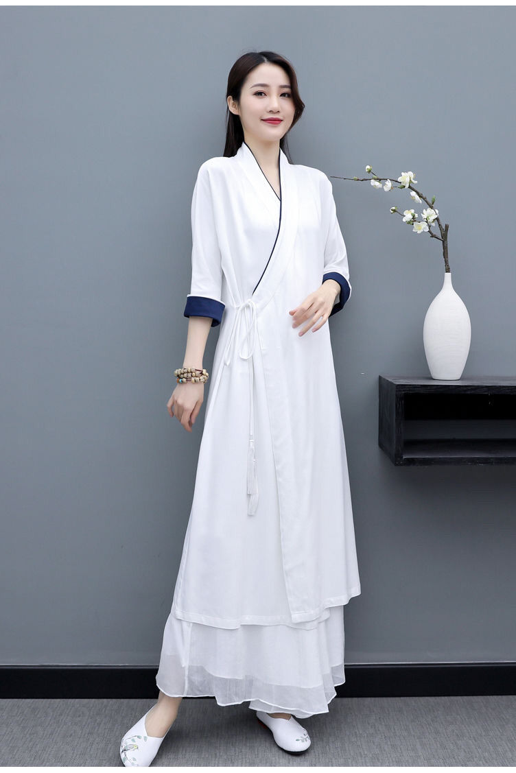 夏天居士服拜佛打坐服改良汉服中国风日常中式交领外套宽松居士禅服茶