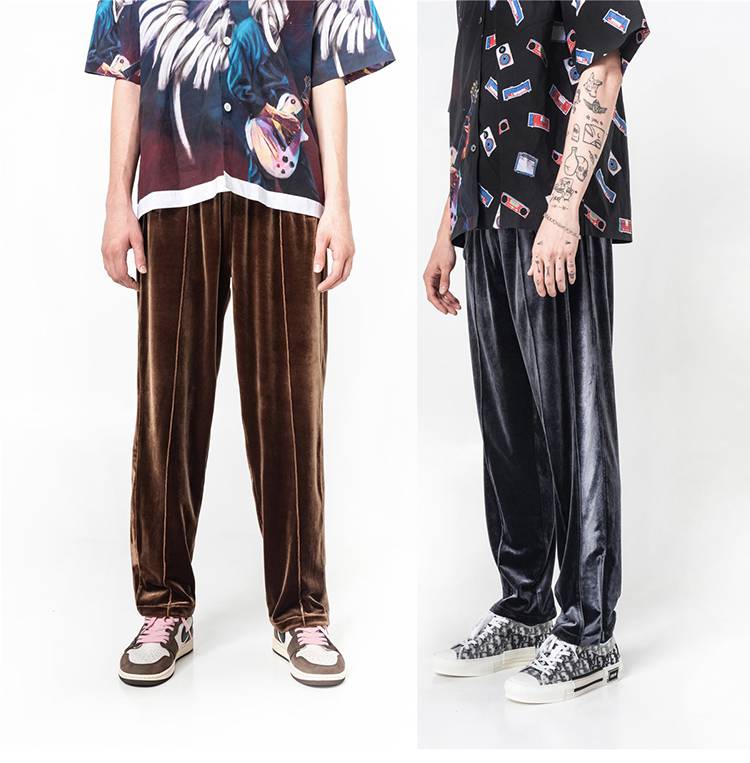 汤米伍德present丝绒裤男gl高街宽松休闲裤子男裤垂感阔腿长裤男