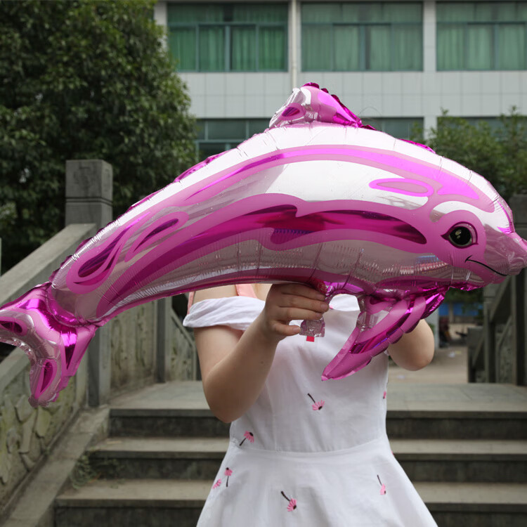 海豚气球大号铝膜儿童满月周岁生日派对卡通造型蓝色海豚8448cm