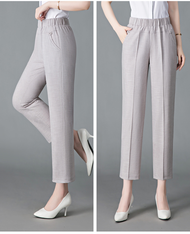 雅鹿品牌高档女装夏季休闲裤薄款妈妈裤子中年女士直筒裤高腰亚麻宽松