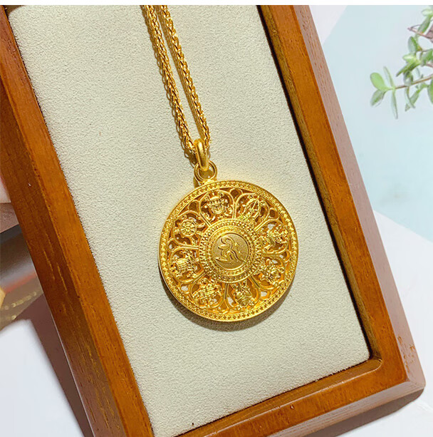 老凤凰传承古法八宝罗盘黄金吊坠男款复古999足金坠子挂绳黑绳项链