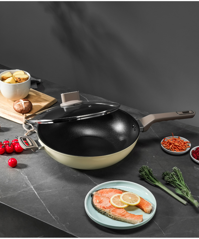 膳魔师thermos膳魔师不粘锅炒锅家用炒菜锅煤气灶通用配锅盖kf马卡龙