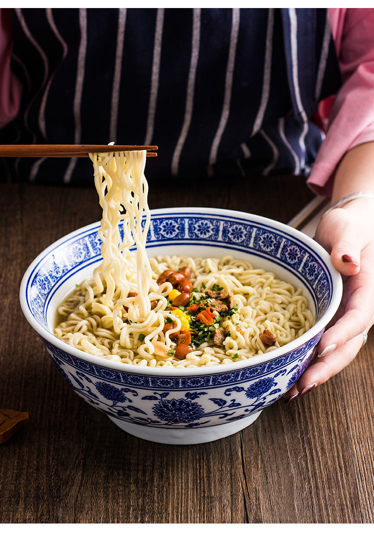 青花泡面碗陶瓷脚大号日式吃面大碗创意家用兰州牛肉拉面碗商用 7英寸