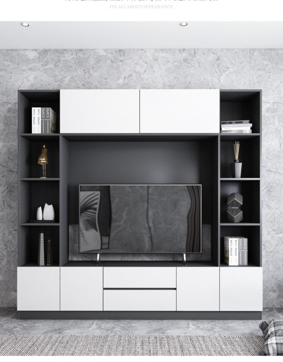 靠墙书架电视柜组合背景墙柜一体简约现代加高客厅电视装饰柜 款式二