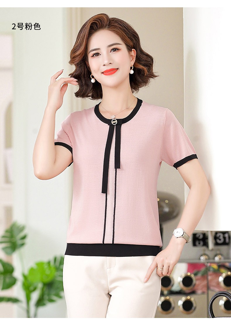 恒源祥圆领套头衫女夏季新款女士短袖t恤大码宽松妈妈装短款上衣byzb