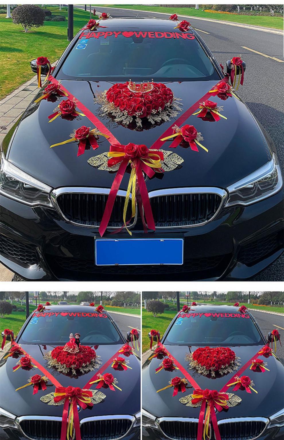 婚車裝飾車頭紅花婚車主車裝飾2022新款新車掛紅花車結婚車頭喜事用品