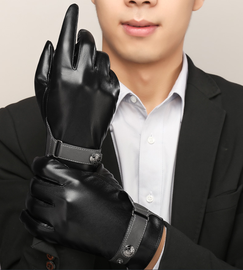 稻草人皮手套男士冬季骑行开车防风分指可触屏加绒加厚保暖手套367丨