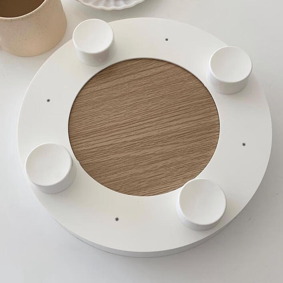 圆形床头柜床头置物丝丝小物ins风简约圆形木质托盘卧室床头柜收纳