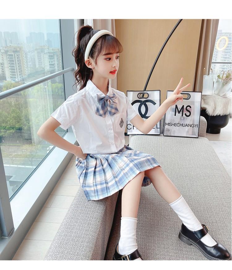 小女孩的jk制服jk套装夏装2021夏季小学生校服zk女孩格子短裙两浅蓝色