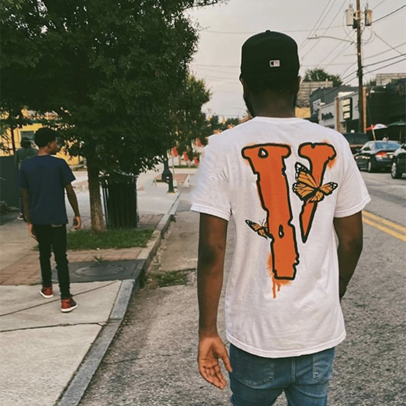 vlone friends 毒蛇大v蝴蝶笑脸人物t恤骷髅印花短袖宽松男女半袖