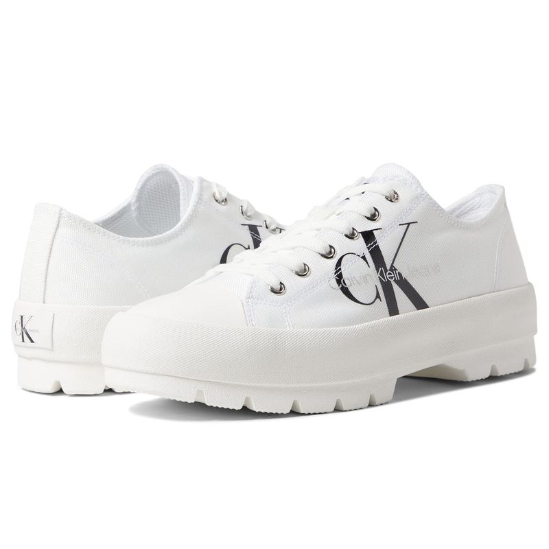 calvin klein/凯文克莱ck女鞋运动休闲鞋帆布鞋中跟系带小白鞋 white