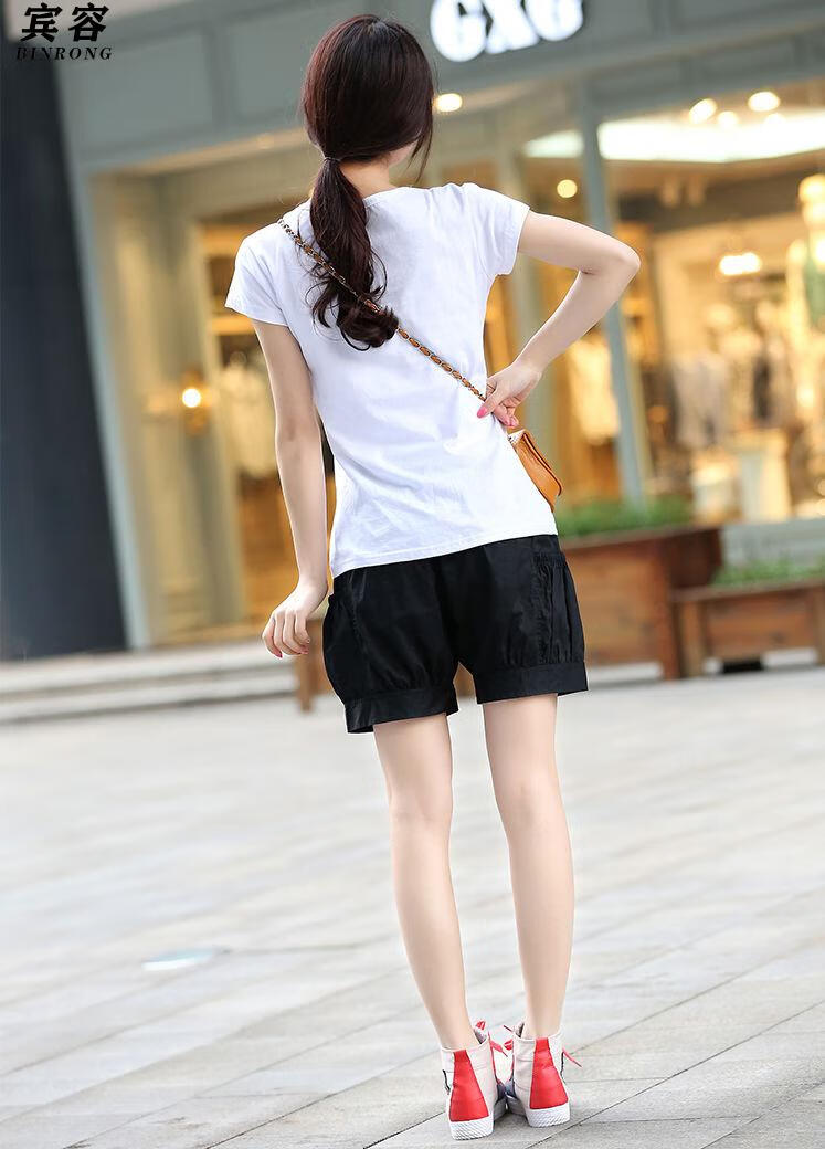 宾容大码短裤女夏宽松外穿紧胖mm高腰热裤新休闲裤运动五分灯笼裤玫