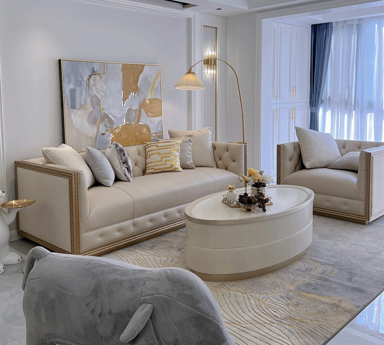 美式轻奢现代法式样板间客厅皮艺家具组合实木高端欧式三人沙发其他