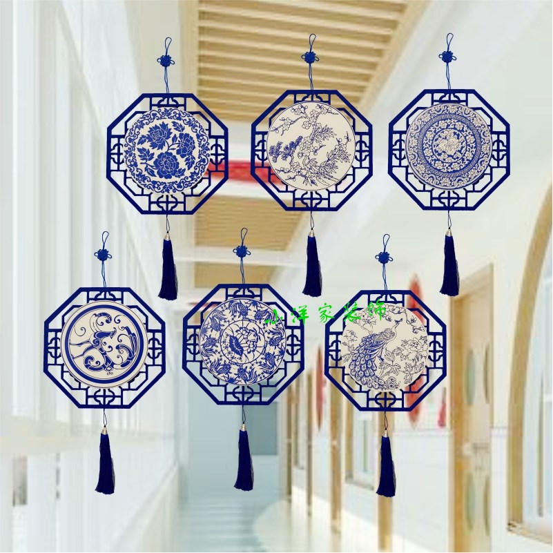 中国风青花瓷古典中国风挂饰装饰幼儿园教室走廊楼道环创布置空中吊饰