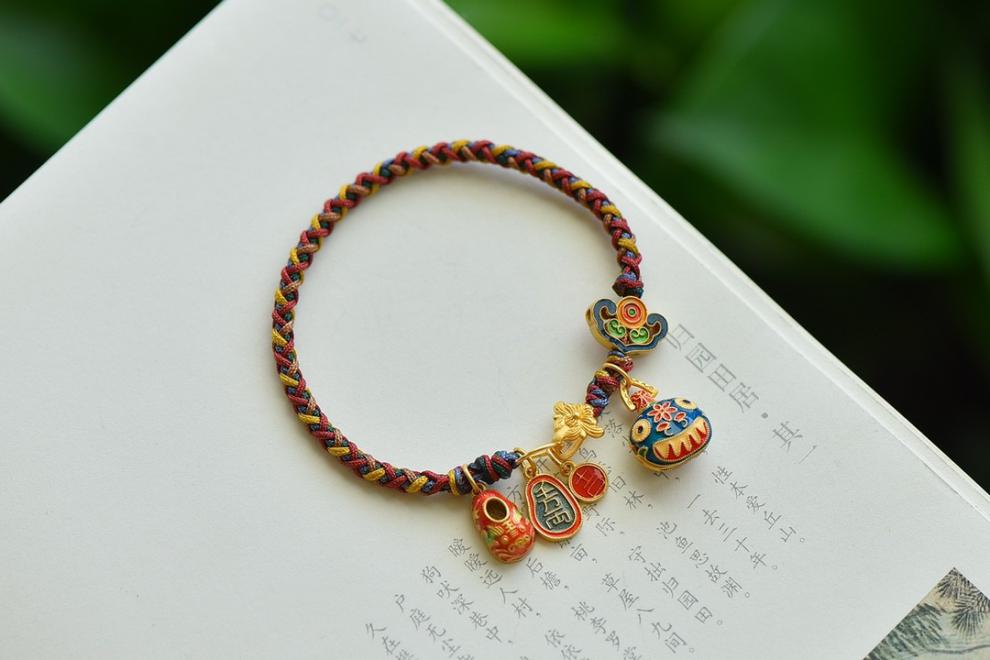 高瑞品质拂梦台吞金兽爸爸古法金手链烧蓝虎头鞋如意千万两手工编绳送