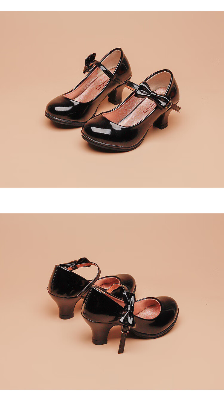 稚气熊品牌儿童高跟鞋水晶鞋小女孩子成人礼学生钢琴表演出配晚礼服裙