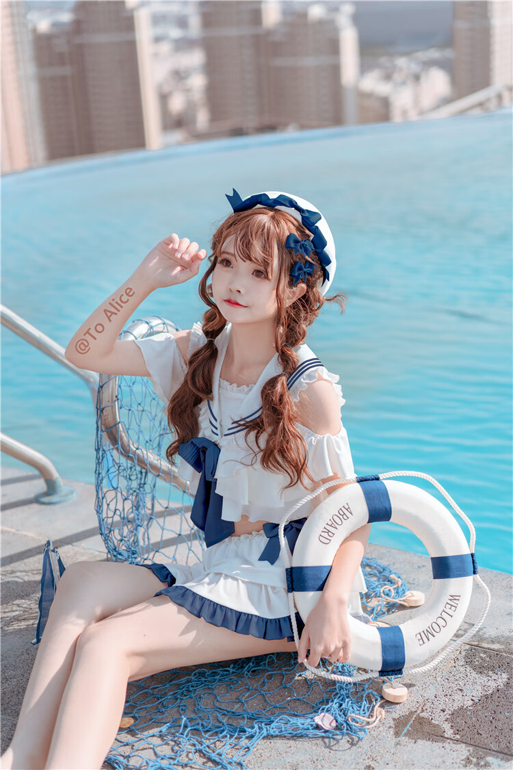 2022新款泳衣女可爱日系大码 泳衣女夏分体仙气胸显瘦可爱日系海军风