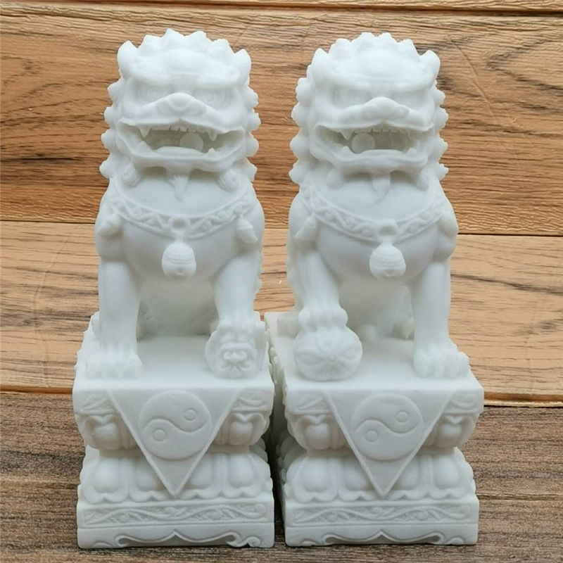 石雕狮子公母一对石狮子看门汉白玉摆件家居实用装饰工艺品狮子雕塑