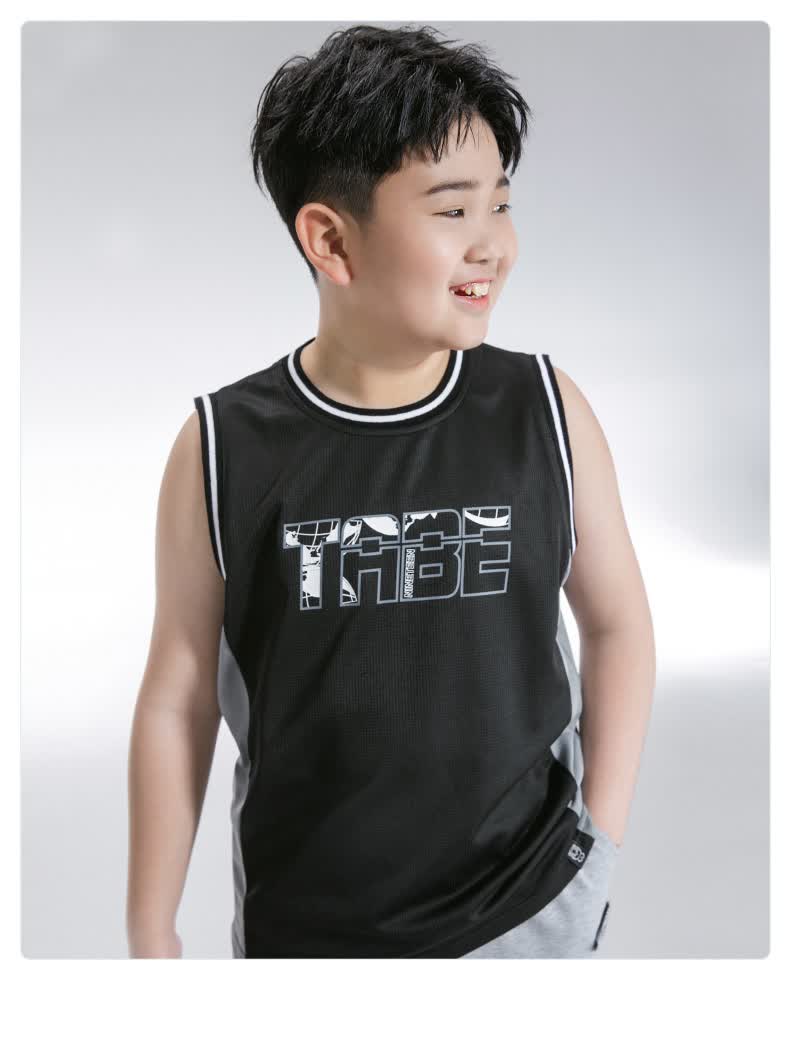 小猪托尼tabe胖童装男童加肥加大胖童背心透气网布薄款运动夏装 两侧