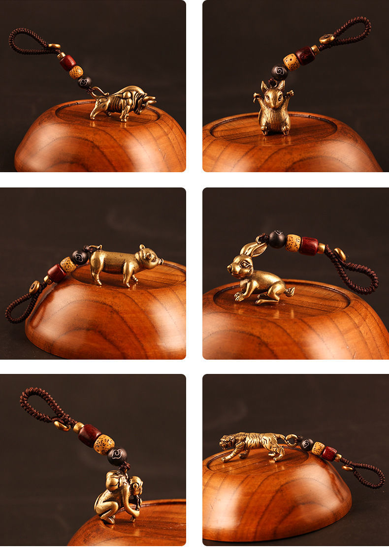 实心手工纯黄铜十二生肖钥匙挂件男女本命属相汽车钥匙扣挂饰配饰七夕