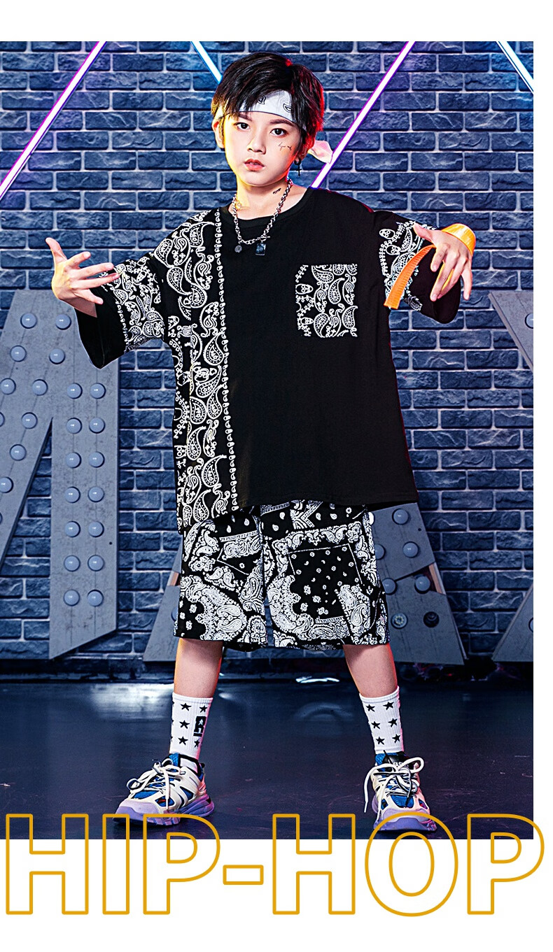 架子鼓表演服装男童爵士舞街舞演出服男孩练功服说唱弹吉他手成人 a92