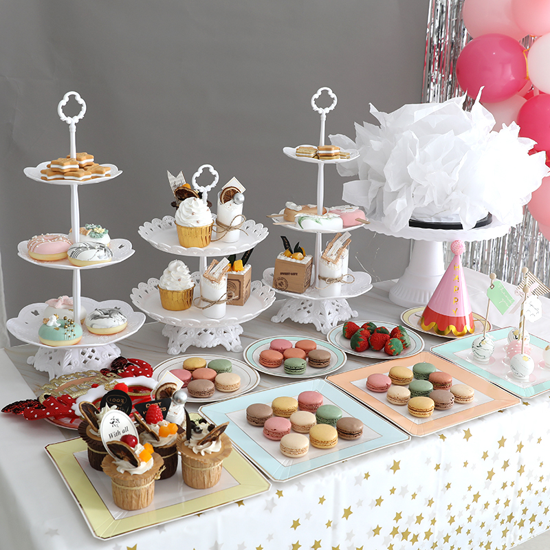 蛋糕架生日布置甜品台摆件婚礼展示架子欧式水果摆台塑料托盘点心架