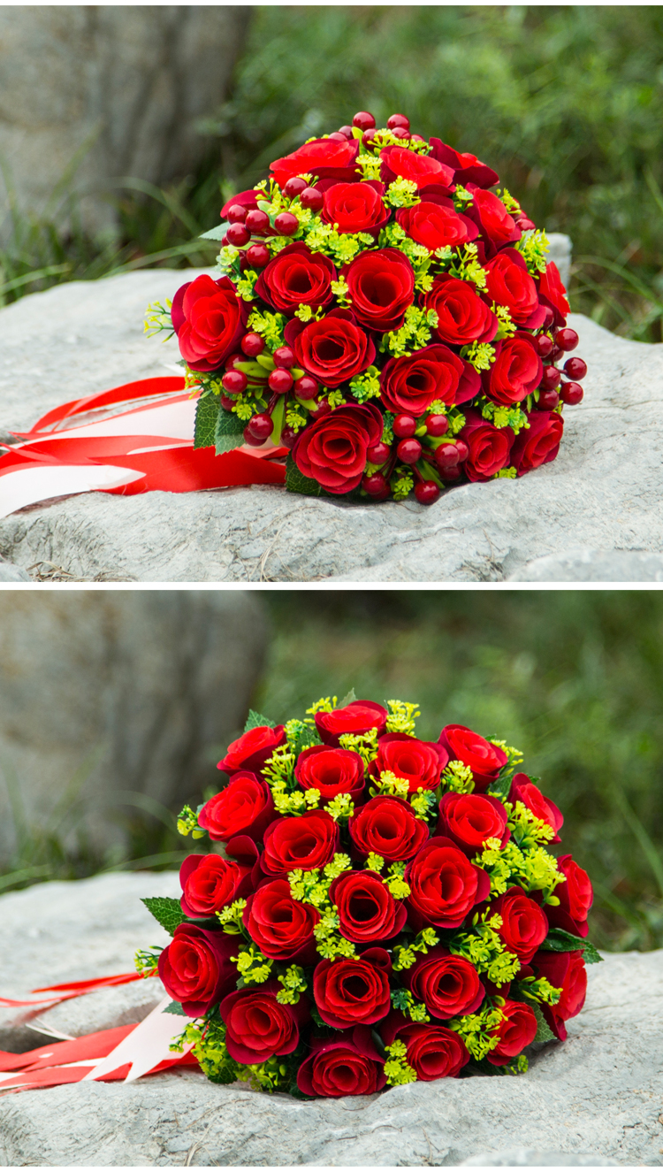 新娘手捧花香皂花结婚缎带手捧花束永生花仿真红玫瑰花摄影婚礼虎年