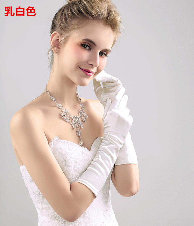 支持国货印象可牛婚纱手套长款黑色显瘦弹性光绸缎面乳白色黑色长款