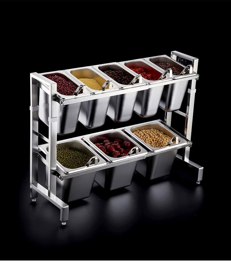 稻花里不锈钢份数盆架商用调料盒伸缩套装厨房专用分火锅小料酱料双层