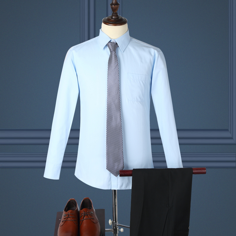 (中行行服)中行工作服男新中国-银行工装长短袖浅蓝色职业衬衫寸村杉