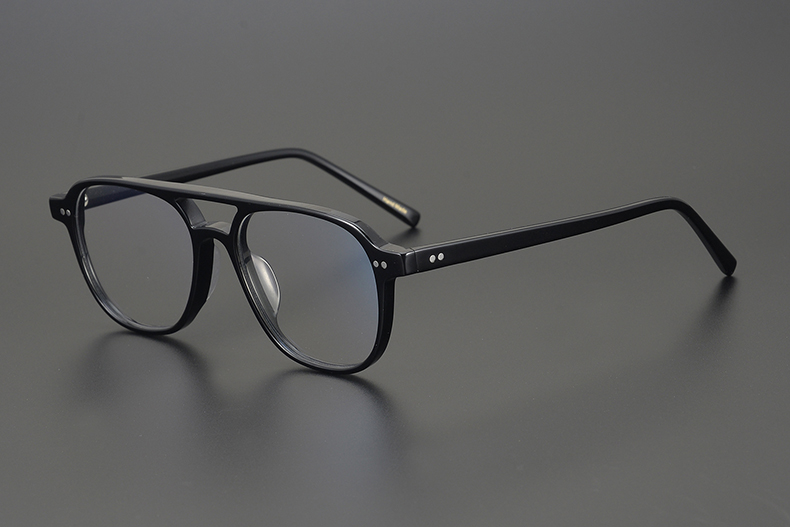 名逸双梁飞行员方框复古手工个性板材眼镜架透明赛璐璐眼镜框日本防