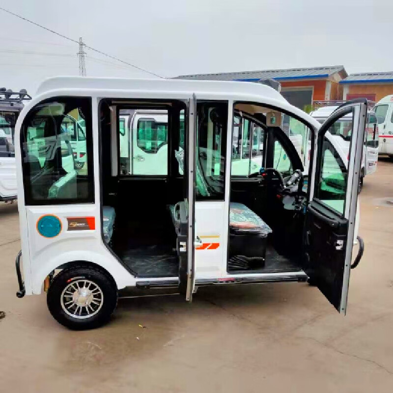 新款六座全封闭家用电动三轮车载客老人接送小孩带棚装铅酸锂电池 六