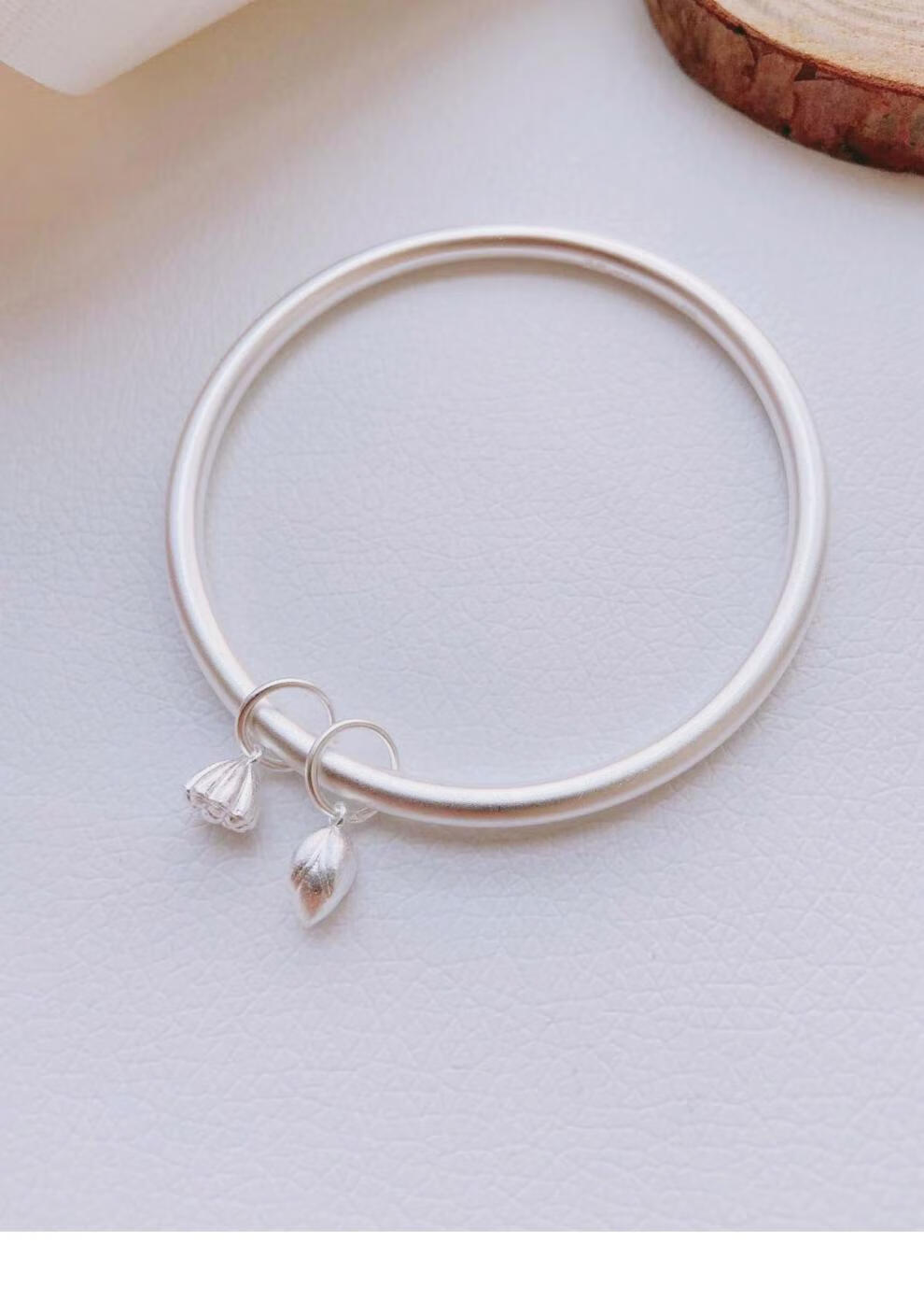 正生银饰店莲子莲蓬手镯女999足银荷荷莲心百搭两世欢古法银镯子 内