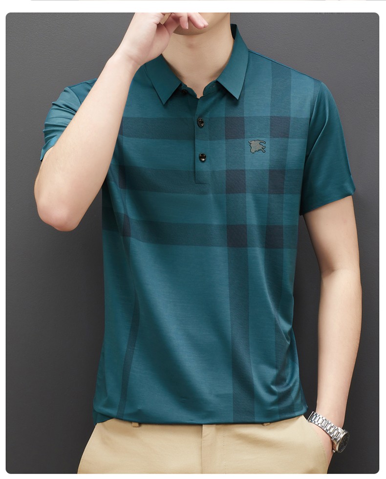 罗蒙短袖t恤男2022年夏季新款时尚翻领休闲男士格子套头衫黑色170