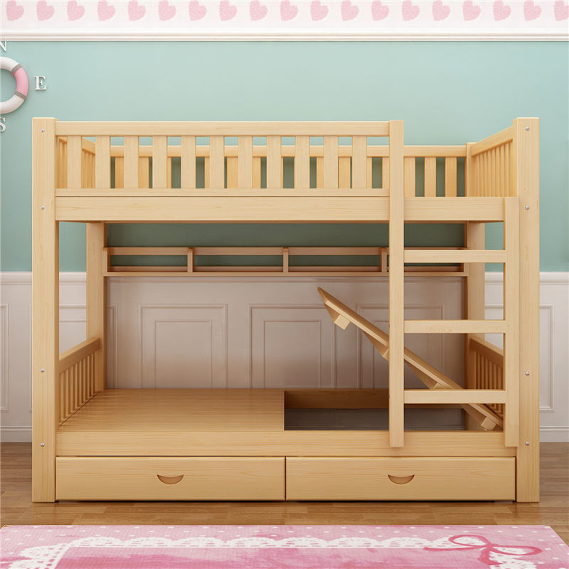 可狄 全实木高低床上下床双层床宿舍成年大人上下铺床两层 原木升级床