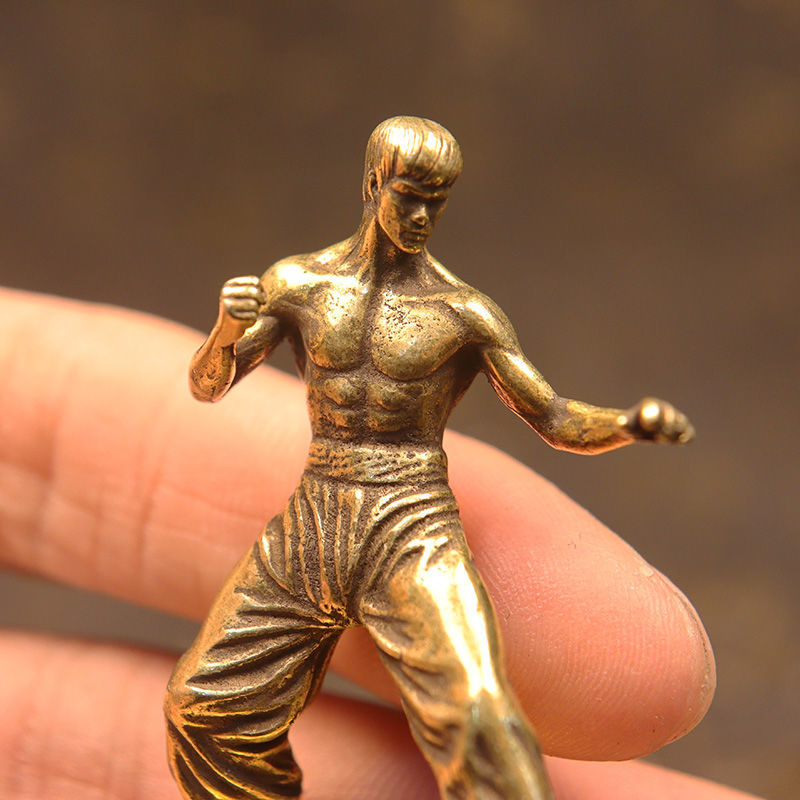 齐辰维津实心纯铜李小龙铜像桌面小摆件黄铜功夫布鲁斯李雕像铜器收藏